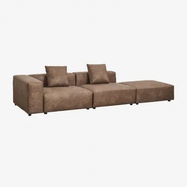 Sofá Modular De Canto Esquerdo De 2 Peças Com Apoio De Braço Alto E Puff (↔︎345 Cm) Bruna Camurça Café Castanho - Sklum
