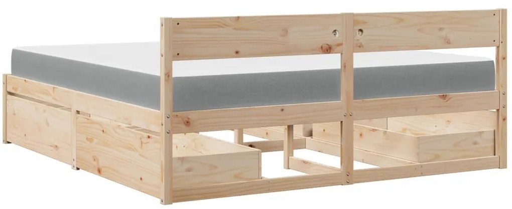 Cama com gavetas e colchão 180x200 cm madeira de pinho maciça