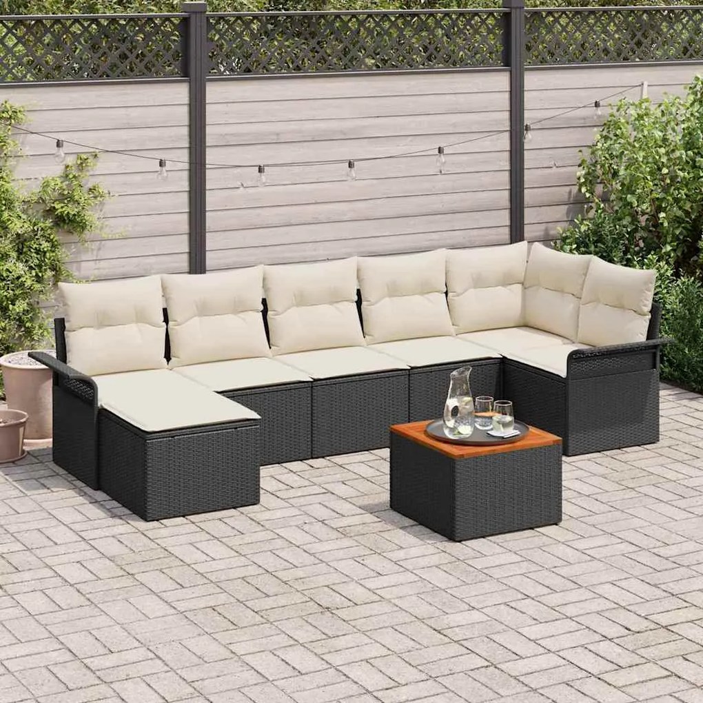 Conjunto de Sofá de Jardim com 8 Peças e Almofadas Preto em Rattan Pol