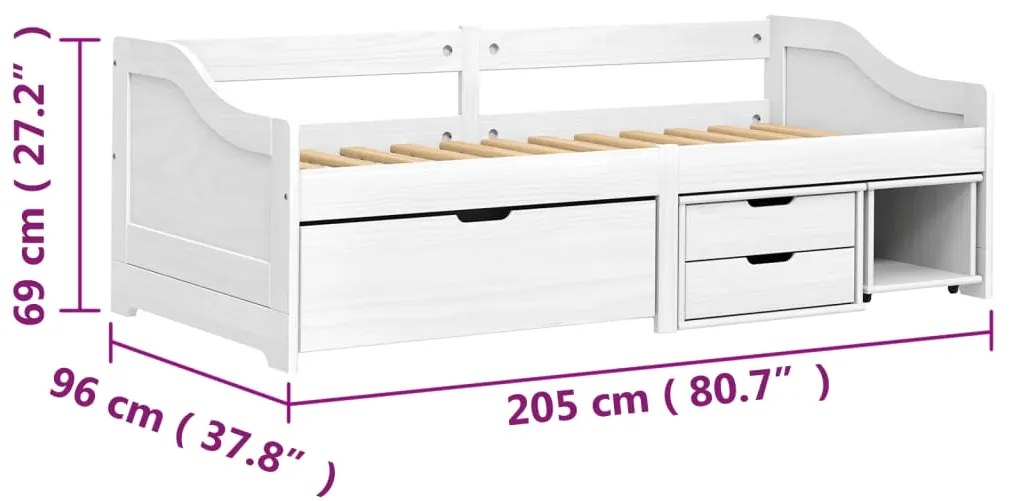 Sofá-cama com 3 gavetas 90x200 cm madeira de pinho maciça IRUN