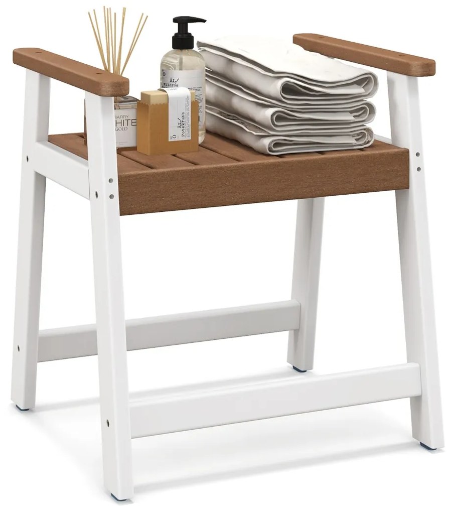Banco de Casa de banho com Braços Banco Impermeável para Banheiro 58 x 52 x 61,5 cm Castanho e Branco