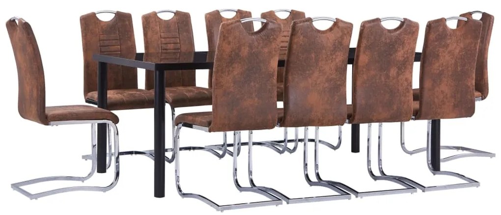 vidaXL 11 pcs conjunto de jantar camurça artificial castanho
