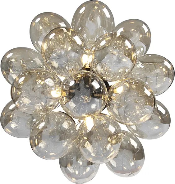 Candeeiro de teto design preto com vidro âmbar 4-luzes - Uvas