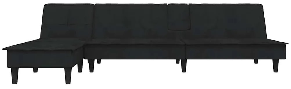 Sofá-cama em forma de L 255x140x70 cm veludo preto