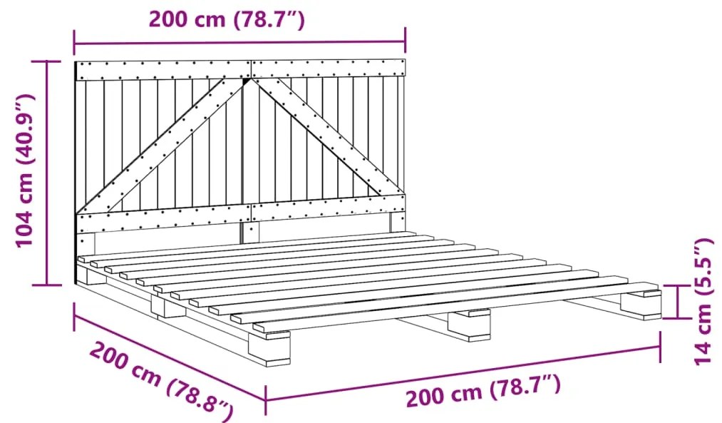 Estrutura de cama com cabeceira 200x200 cm pinho maciço