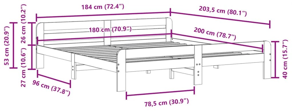 Cama sem colchão 180x200 cm madeira de pinho maciça branco