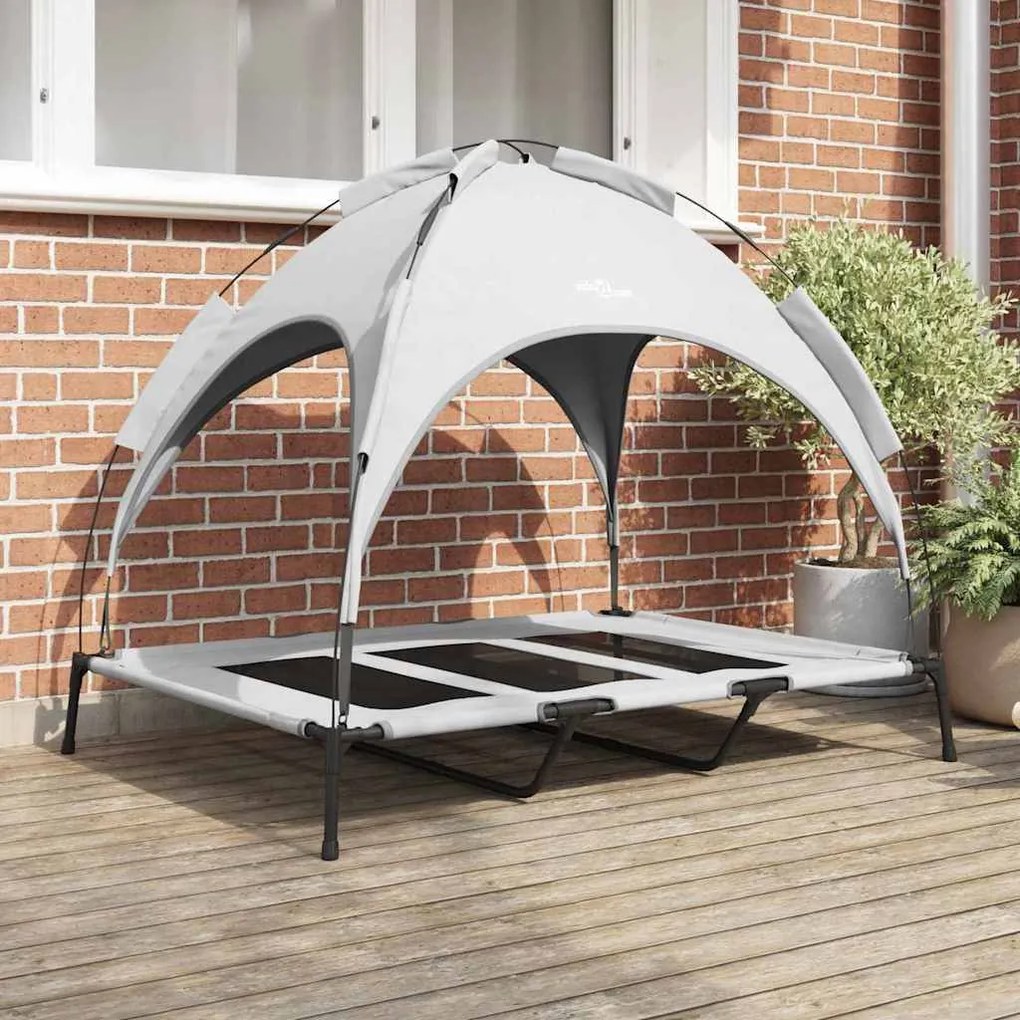 Cama Elevada para Cães com Toldo Removível Cinza Prateado XL Aço