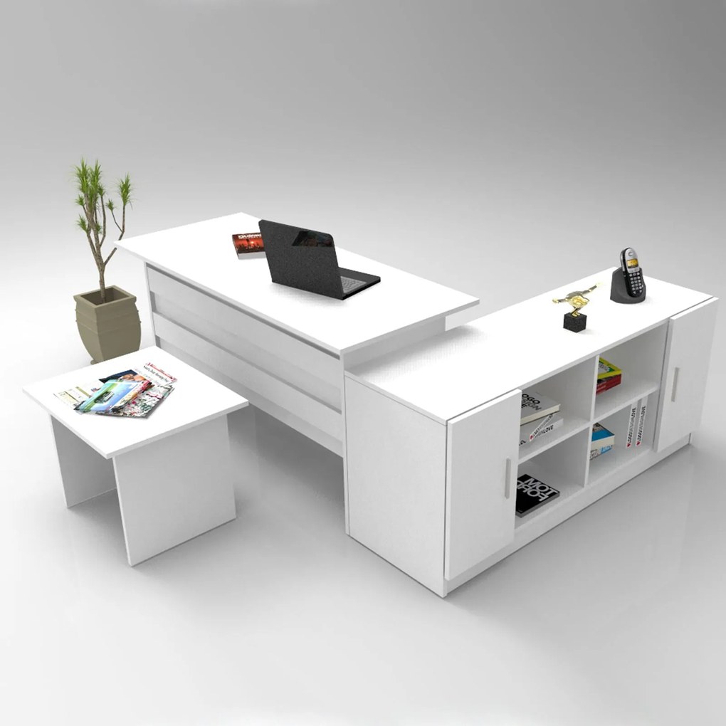Conjunto de Mobiliário de Escritório VO10 – Branco – Secretária: 140x7