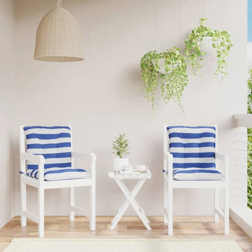 vidaXL Almofadões cadeira encosto baixo 2pcs tecido riscas azul/branco
