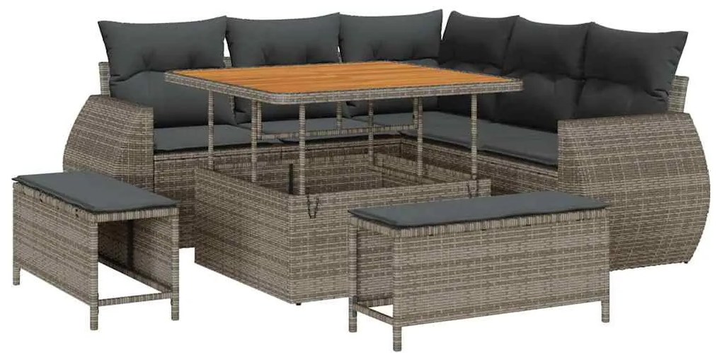 Conjunto de Sofás de Jardim de 8 Peças com Almofadas Cinza Vime PE Acá