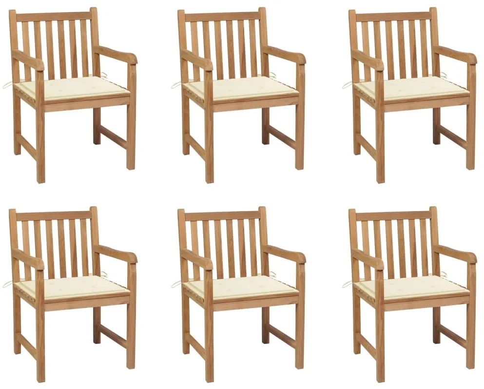 vidaXL Cadeiras de jardim c/ almofadões cor creme 6 pcs teca maciça