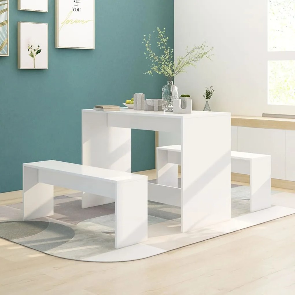 809476 vidaXL 3 pcs conjunto de jantar contraplacado branco