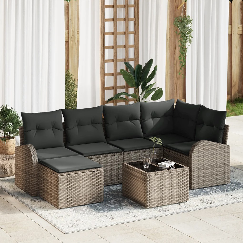 Conjunto de Sofá de Jardim vidaXL 6 Peças com Almofadas Rattan Poliést