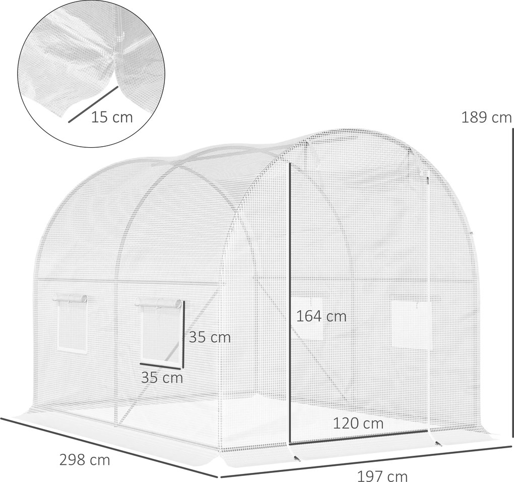 Estufa de jardim em forma de túnel, 6 m², 3m x 2m x 1,9m , aço galvanizado reforçado com 2,4 cm de diâmetro + PE de alta densidade, janelas e porta br