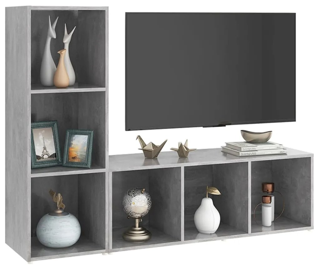 Móveis de TV 2 pcs 107x35x37 cm contraplacado cinzento cimento