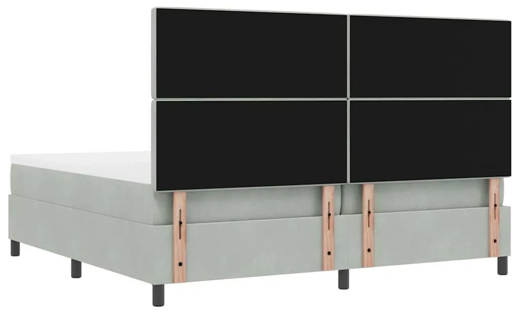 Cama Box Spring com Colchão e Banco Cinza Claro 200x200 cm Veludo