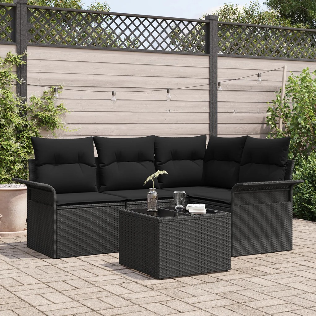 Conjunto de Sofá de Jardim de 5 Peças com Almofadas em Rattan Poliéste