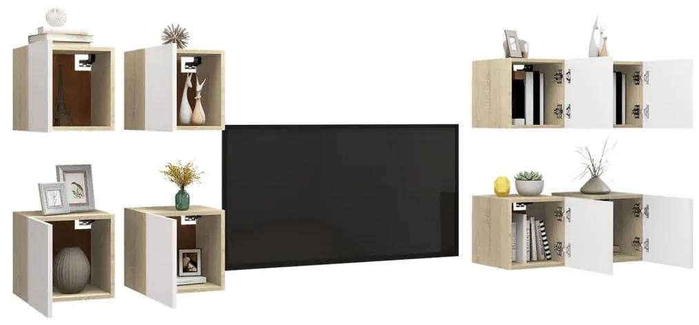 Móveis de TV parede 8 pcs 30,5x30x30cm branco e carvalho sonoma