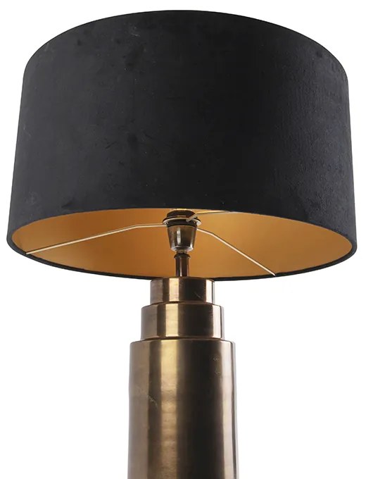 Candeeiro de mesa Art Deco bronze com abajur em veludo preto com dourado 50 cm - Bruut Art Deco