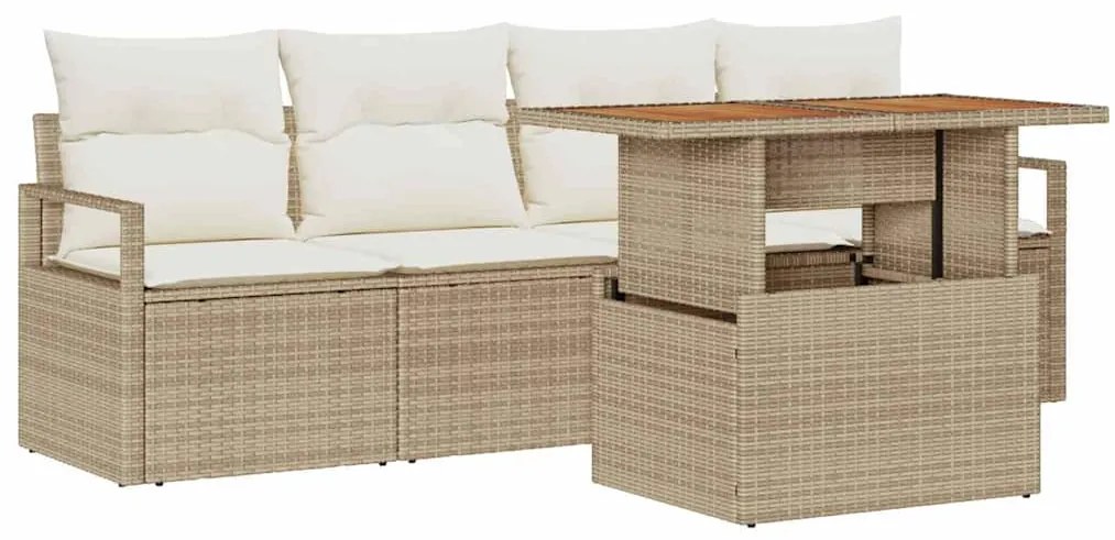 Conjunto de Sofá de Jardim vidaXL de 5 Peças com Almofadas Bege Rattan