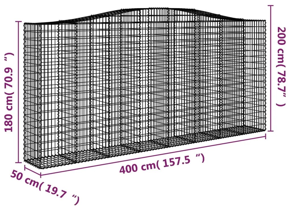 Cesto gabião arqueado 400x50x180/200 cm ferro galvanizado
