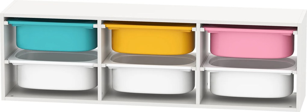 Móvel de Arrumação Infantil, 97 x 21 x 29 cm, 2 Níveis com 6 Caixas Amovíveis, Branco