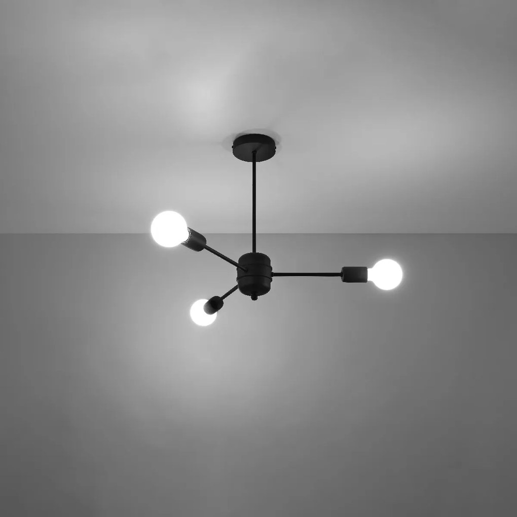 Candeeiro de Teto em AÇO LANGO 3 Lampâdas Preto