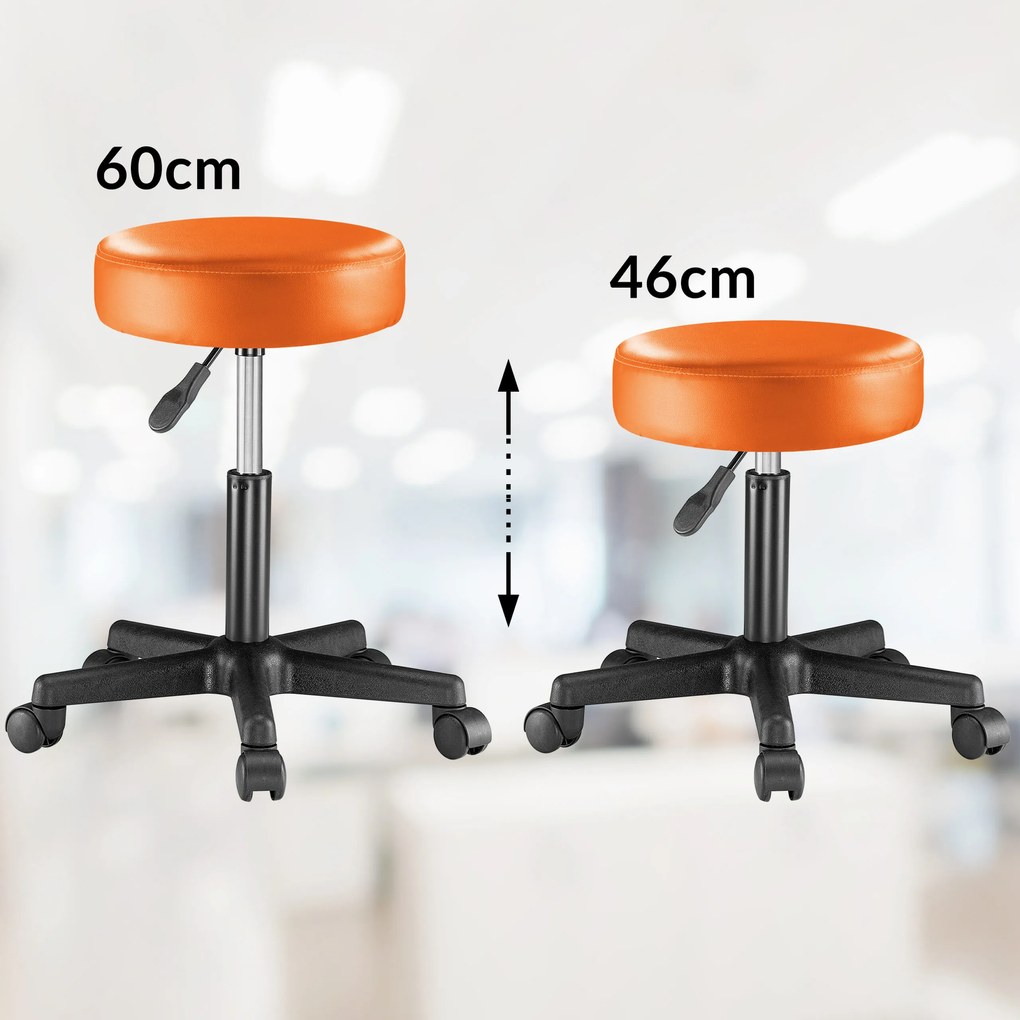 Banco giratória em 360° com rodas em couro sintético Ø35 x 48 x 46-60 cm Laranja