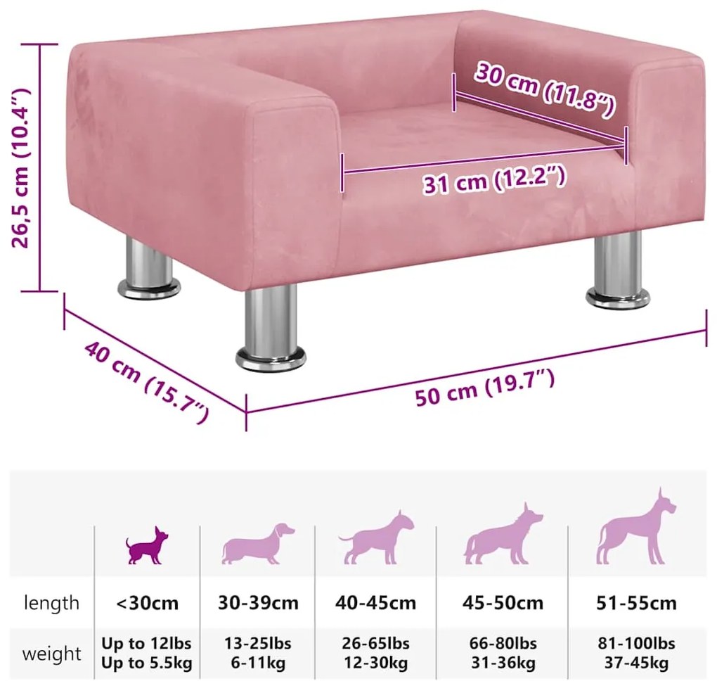 Cama para cães 50x40x26,5 cm veludo rosa