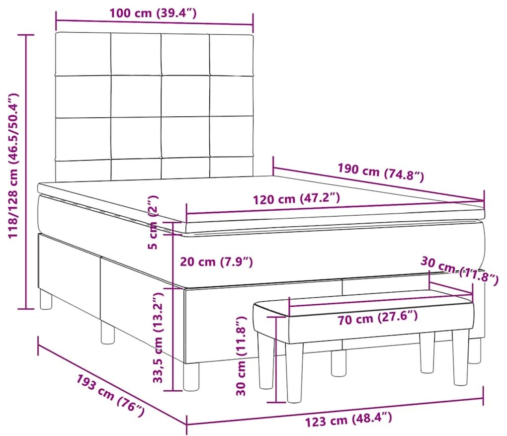 Cama boxspring com colchão 120x190 cm veludo preto