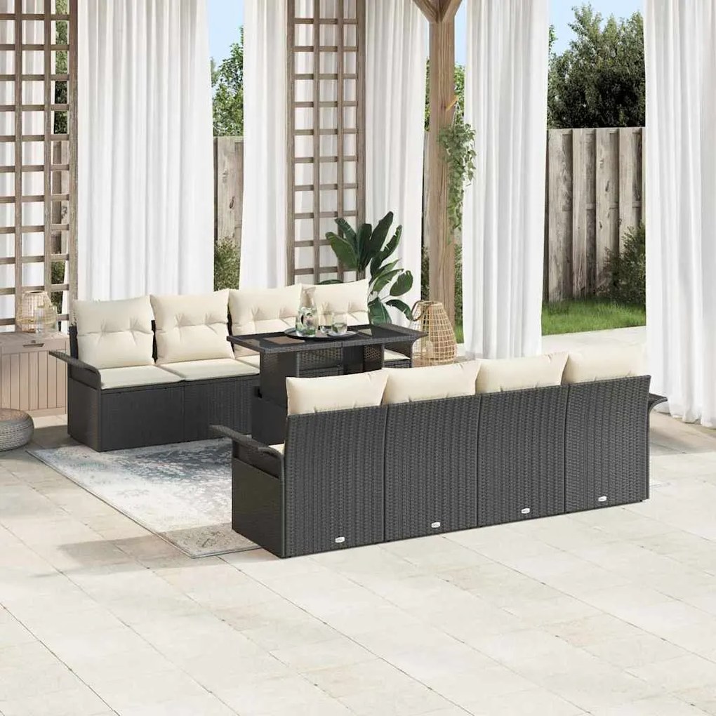 Conjunto de Sofá de Jardim vidaXL 9 peças com Almofadas Vime Preto