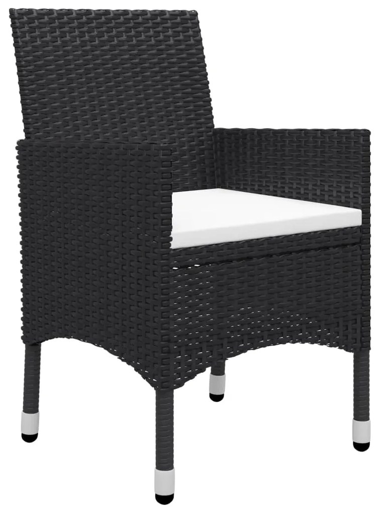 9 pcs conjunto de jantar para jardim vime PE e vidro preto