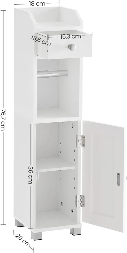 Armário casa de banho estreito com suporte para rolos de papel higiénico 20 x 18 x 76,7 cm Branco