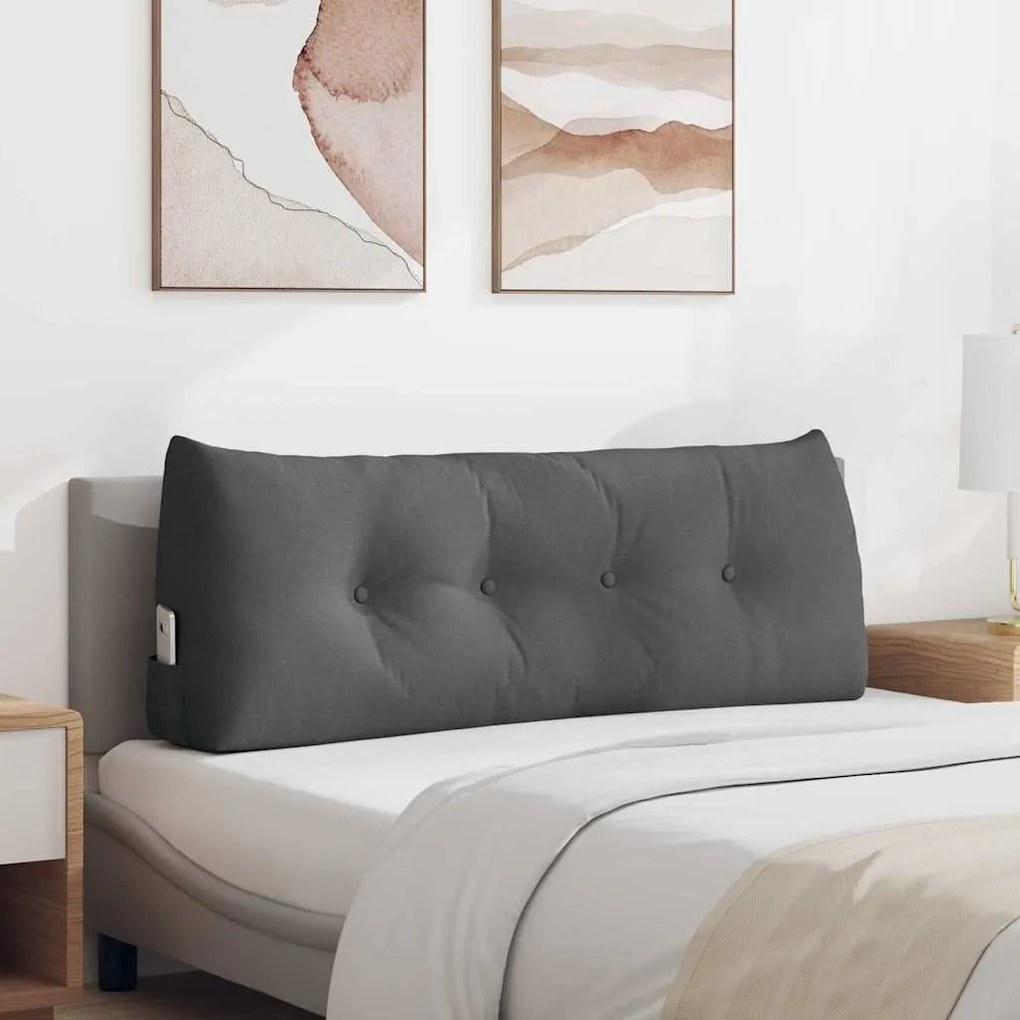 vidaXL Travesseiro para Costas Cinza Escuro 120 x 24 x 50 cm tecido