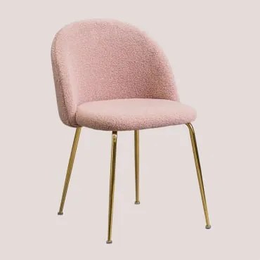 Cadeira De Jantar Em Chenille Kana Design Cor-de-rosa & Dourado - Sklum