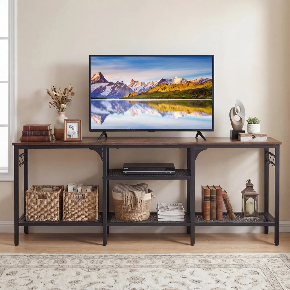 Móvel de TV, 140 x 30 x 56 cm, 4 Estantes Abertas, Castanho