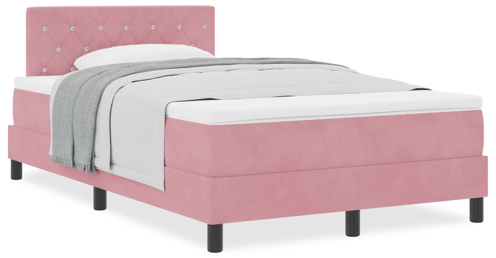 Cama Box Spring com Colchão Rosa 120x200 cm Veludo