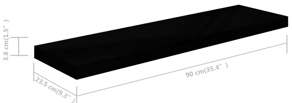Prateleira de parede suspensa 90x23,5x3,8 cm MDF preto
