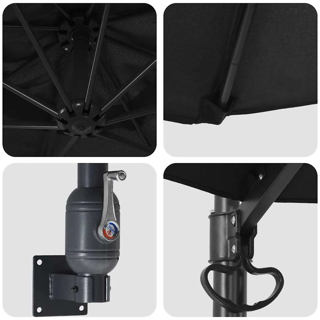 Parasol de Jardim Montado na Parede Preto 250 cm
