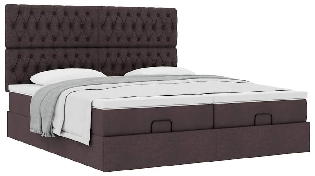 Estrutura de cama otomana com colchões tecido castanho escuro