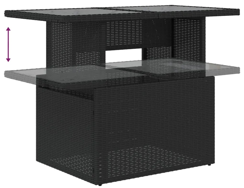 7 pcs conjunto de sofás p/ jardim c/ almofadões vime PE preto