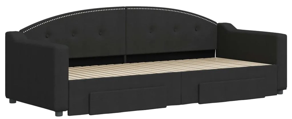 Sofá-cama com gavetão e gavetas 80x200 cm tecido preto
