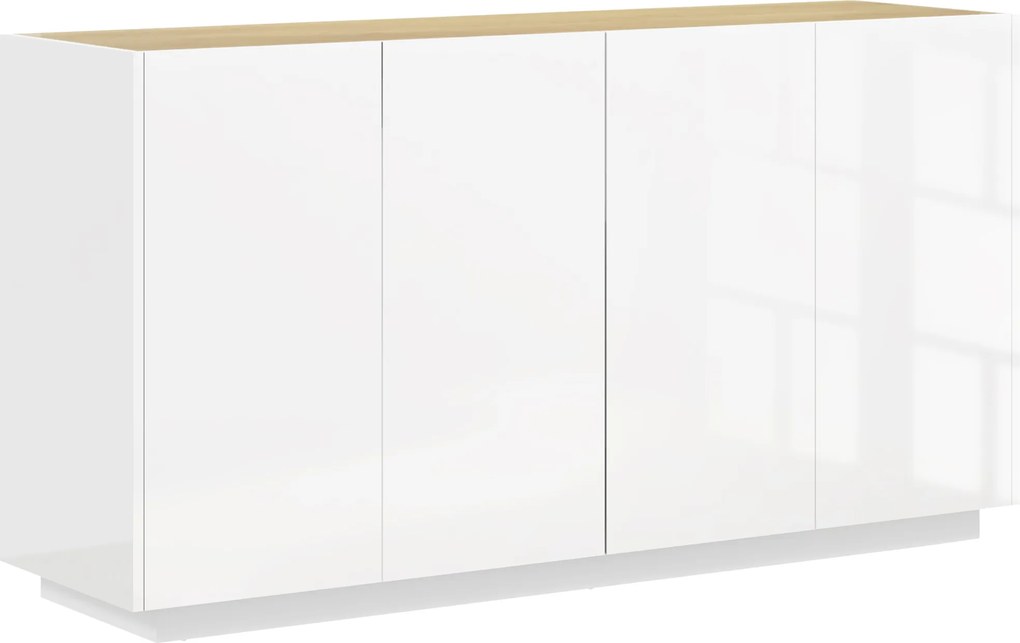 HOMCOM Aparador 140x40x75 cm 4 Portas com Fecho Suave e Prateleiras Ajustáveis Branco | Aosom Portugal
