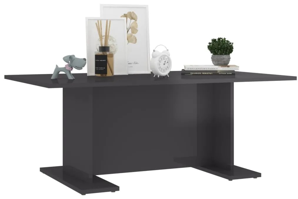 Mesa de centro 103,5x60x40 cm contraplacado cinzento brilhante