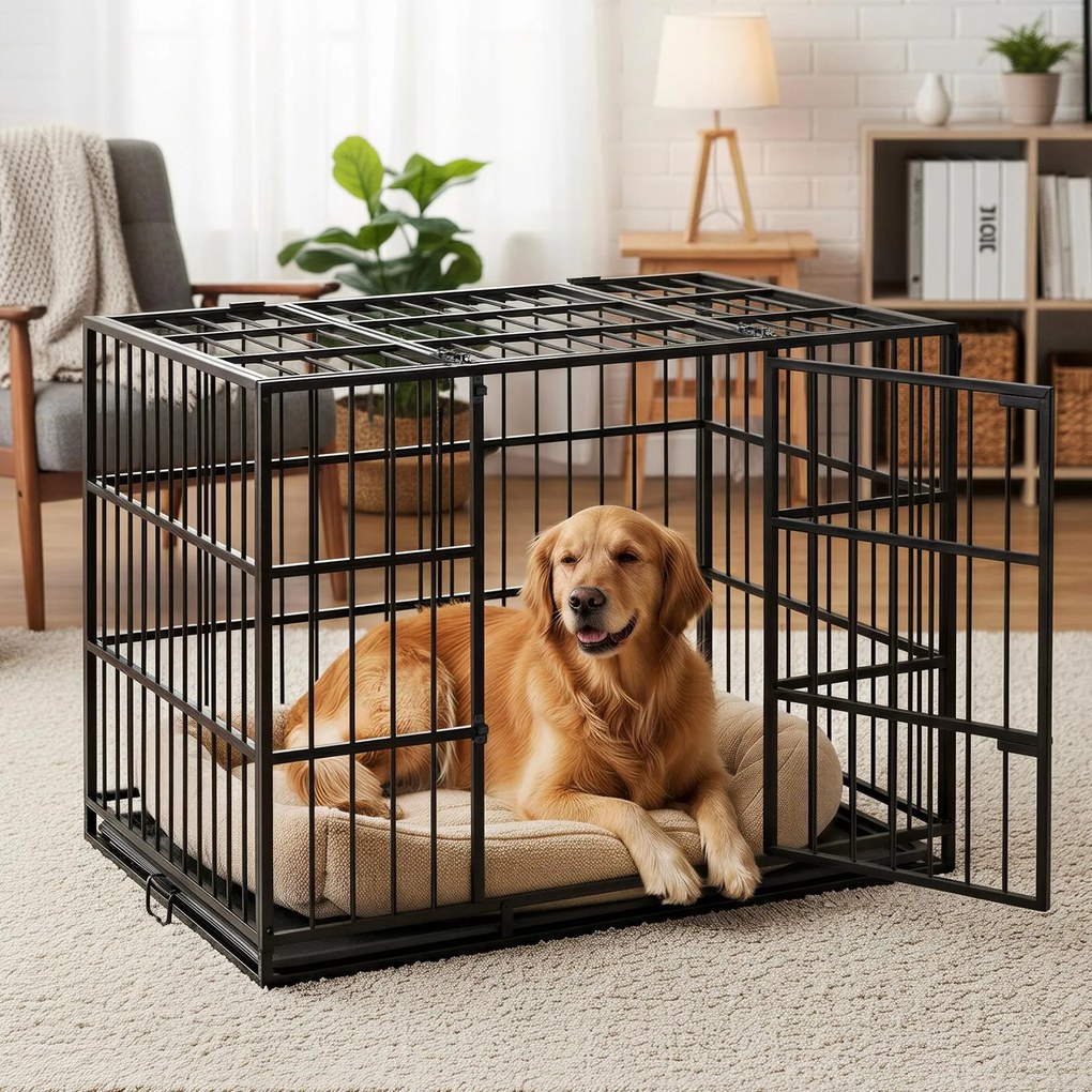 Gaiola para cães 107 x 70 x 75 cm altamente resistente de tamanho médio e grande, com tabuleiro removível preta