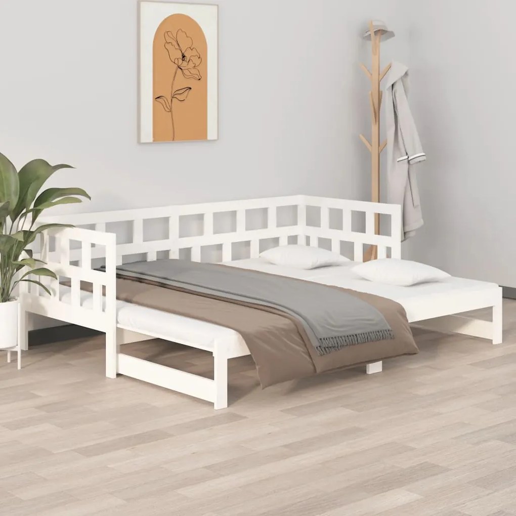 vidaXL Sofá-cama de puxar 2x(90x200) cm pinho maciço branco