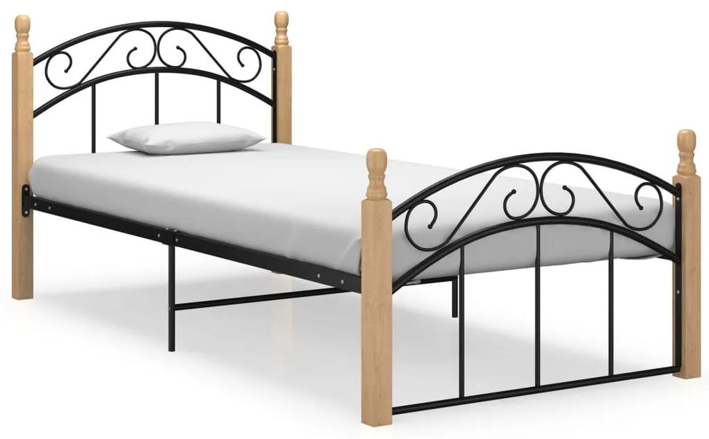 324925 vidaXL Estrutura de cama 90x200 cm metal/madeira carvalho maciça preto