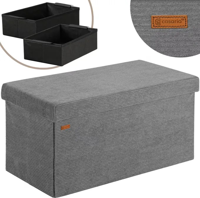 Banco dobrável em cordão macio com espaço de arrumação 76 x 38 x 38 cm Antracite