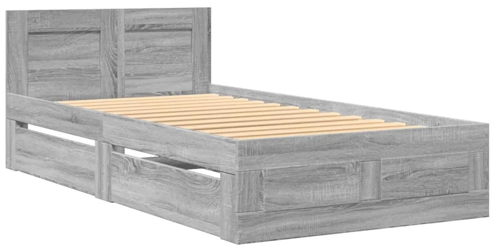 Estrutura de cama c/ cabeceira derivados madeira cinza sonoma