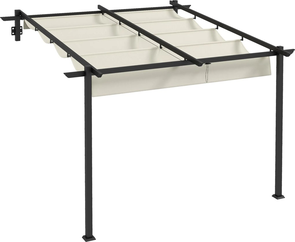 Outsunny Pérgola de Parede 3x3 m Pérgola de Jardim com Teto Retrátil de Poliéster e Estrutura de Aço Creme e Cinza Escuro | Aosom Portugal